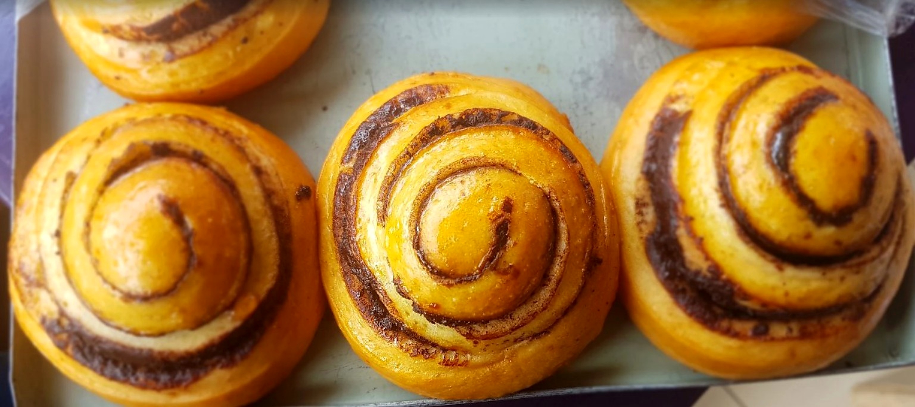 Freshly baked cinnamon swirl buns